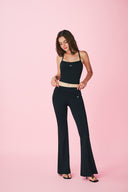 Fold Waist Flare Pants - Black