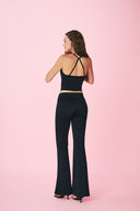 Fold Waist Flare Pants - Black